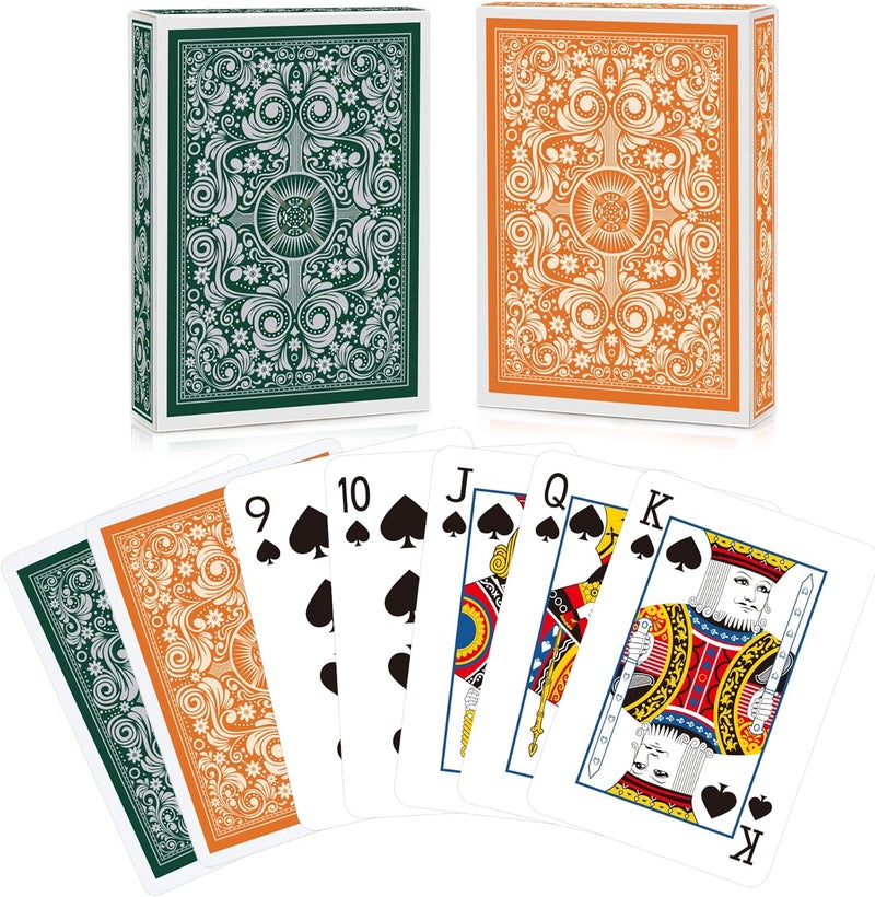 Timenued Playing Cards 2 Pack,Deck of Cards,Fun Cards Game for Adults,Poker Cards Professional,Standard Playing Cards Set,Suitable for Game Night,Various Party Games (Green/Orange) - Image 1